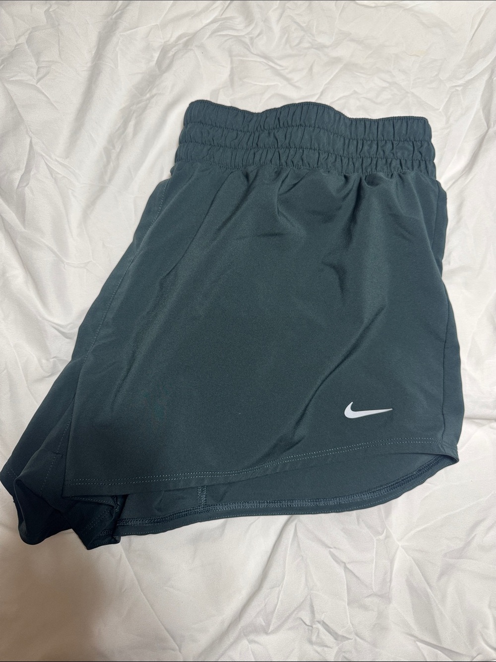 Nike Dark Green Athletic Shorts with White Swoosh
